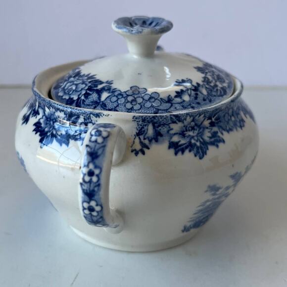 Vintage Salem China English Village Sugar Bowl & Lid Blue Olde Staffordshire - Picture 7 of 12